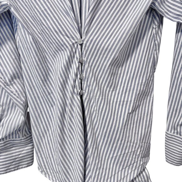 Cinq a Sept Mariezehl Long Sleeve Pinstriped Ruched Poplin Top Women's size M - Picture 7 of 9